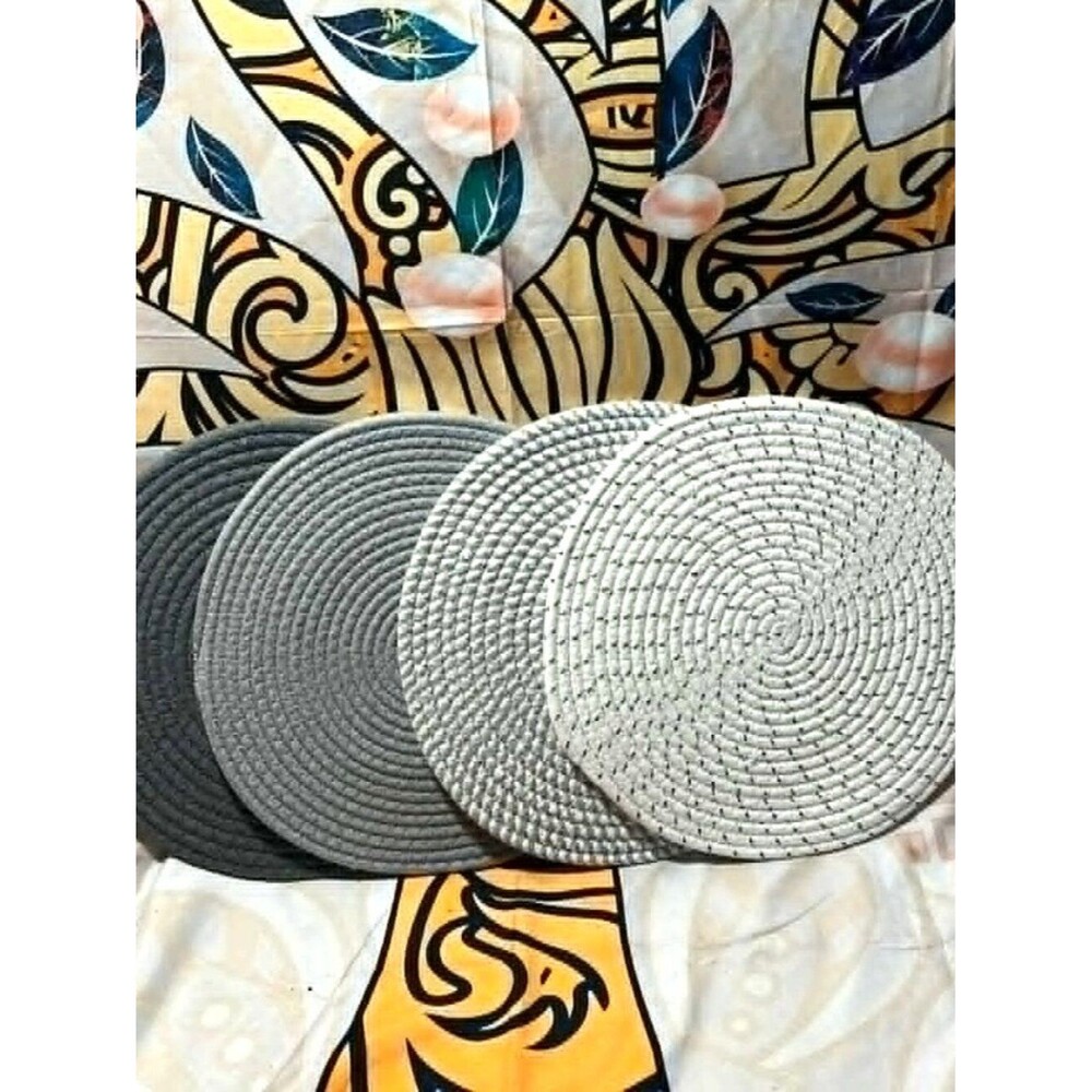 Woven Round Placemats – 12” Neutral Gray & White - Set of 4